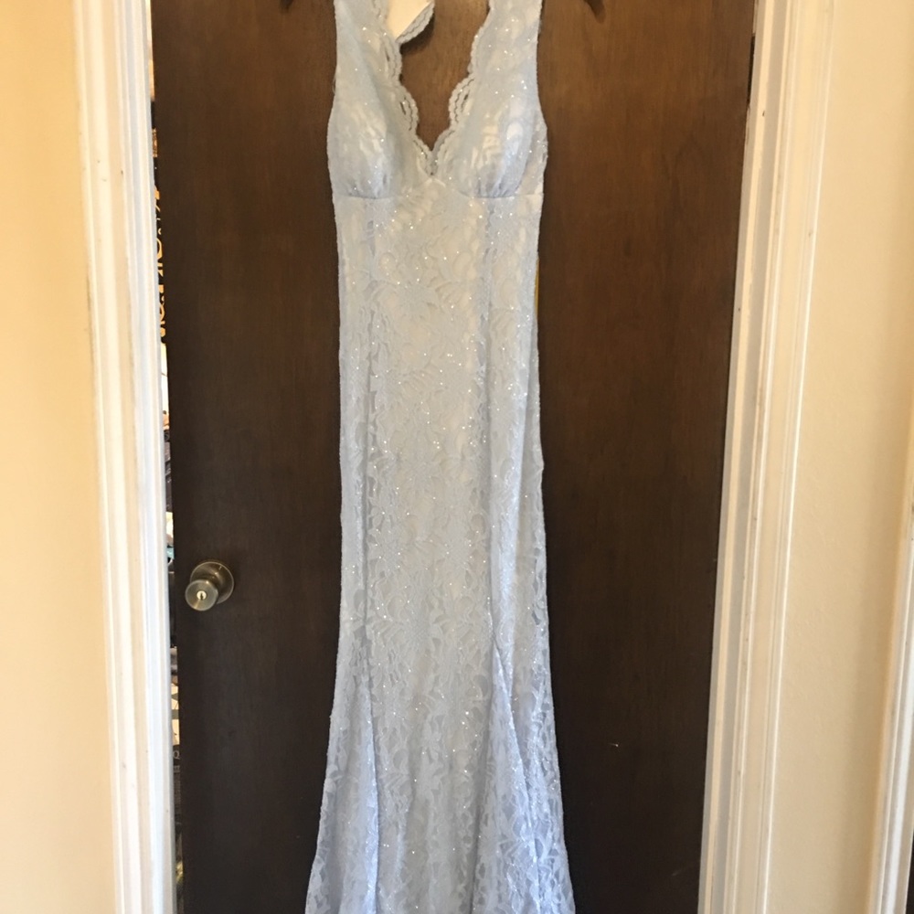 Sky blue sparkly prom dress